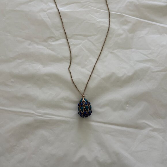 Vintage Egg Shaped (Inspired) Pendant with Lapis Lazuli Stones and 24" Chain NWT - Picture 6 of 7